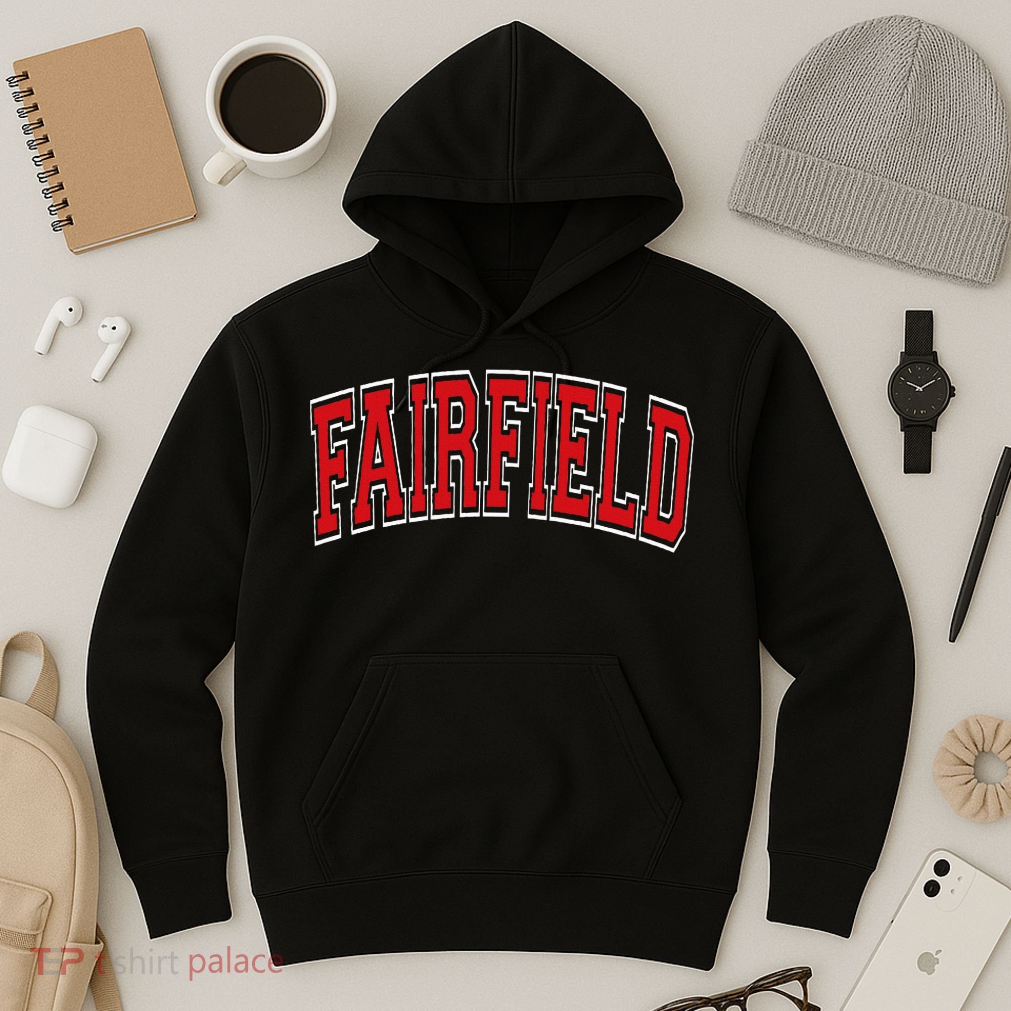 Fairfield Arched Red Text Hoodie