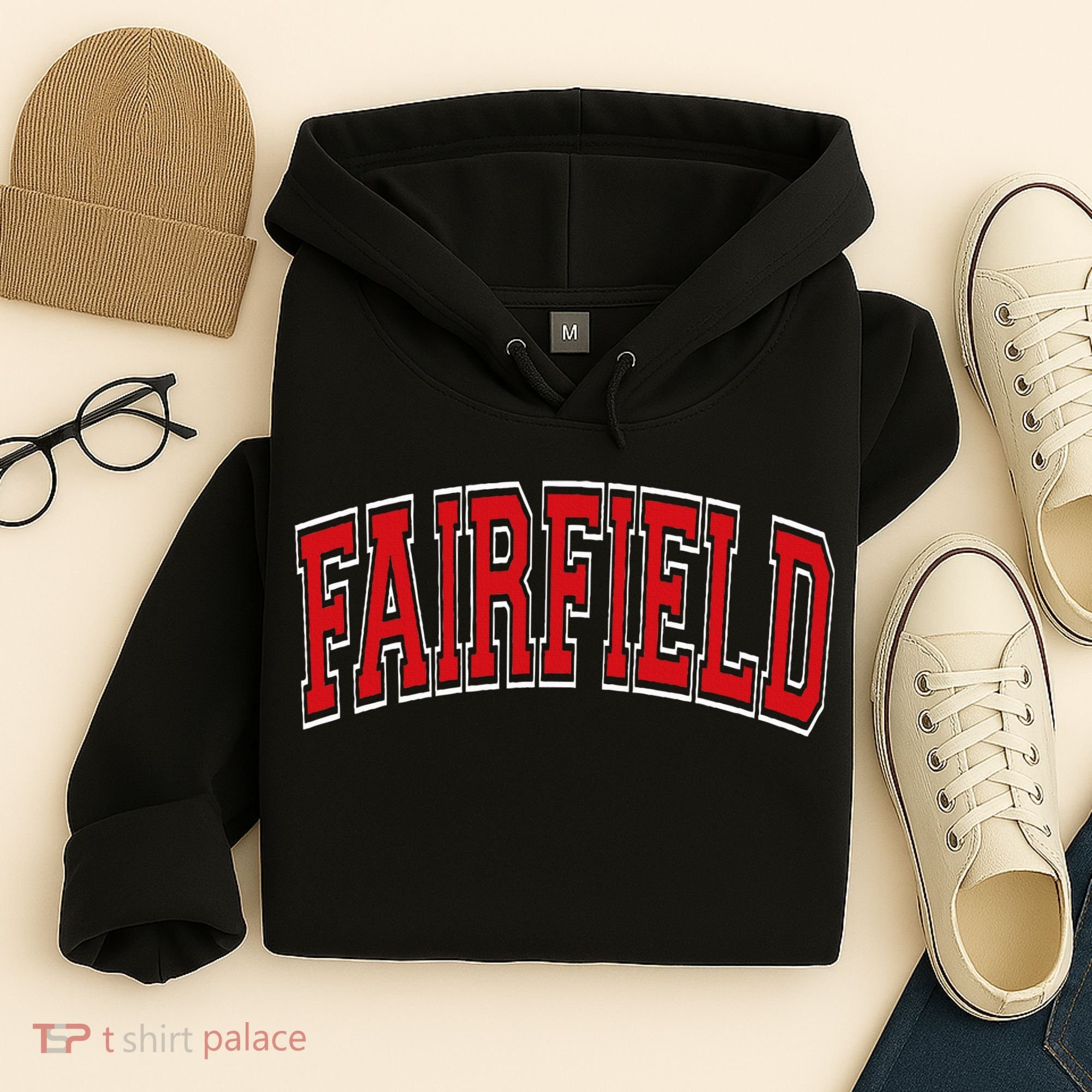 Fairfield Arched Red Text Hoodie
