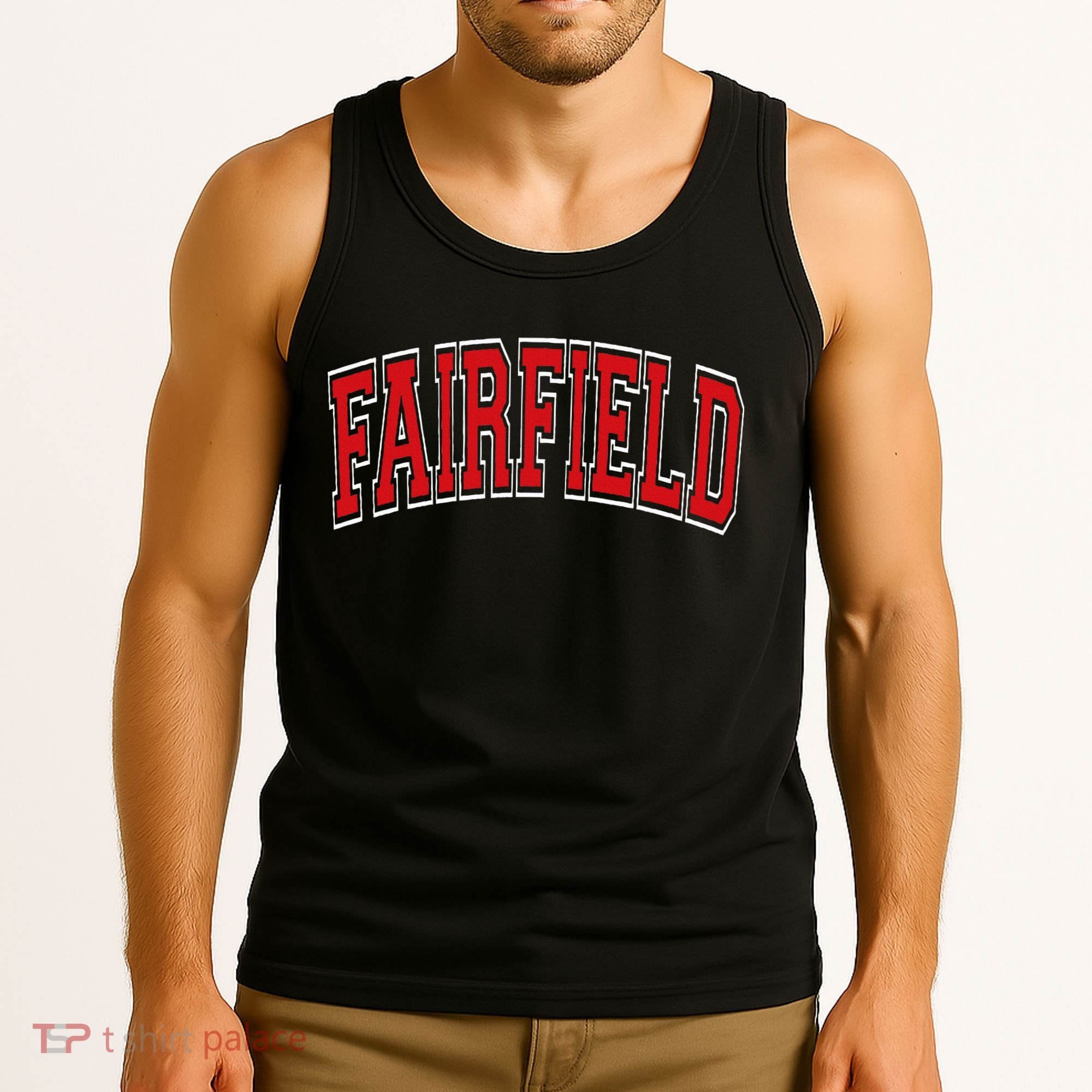Fairfield Arched Red Text Tank Top