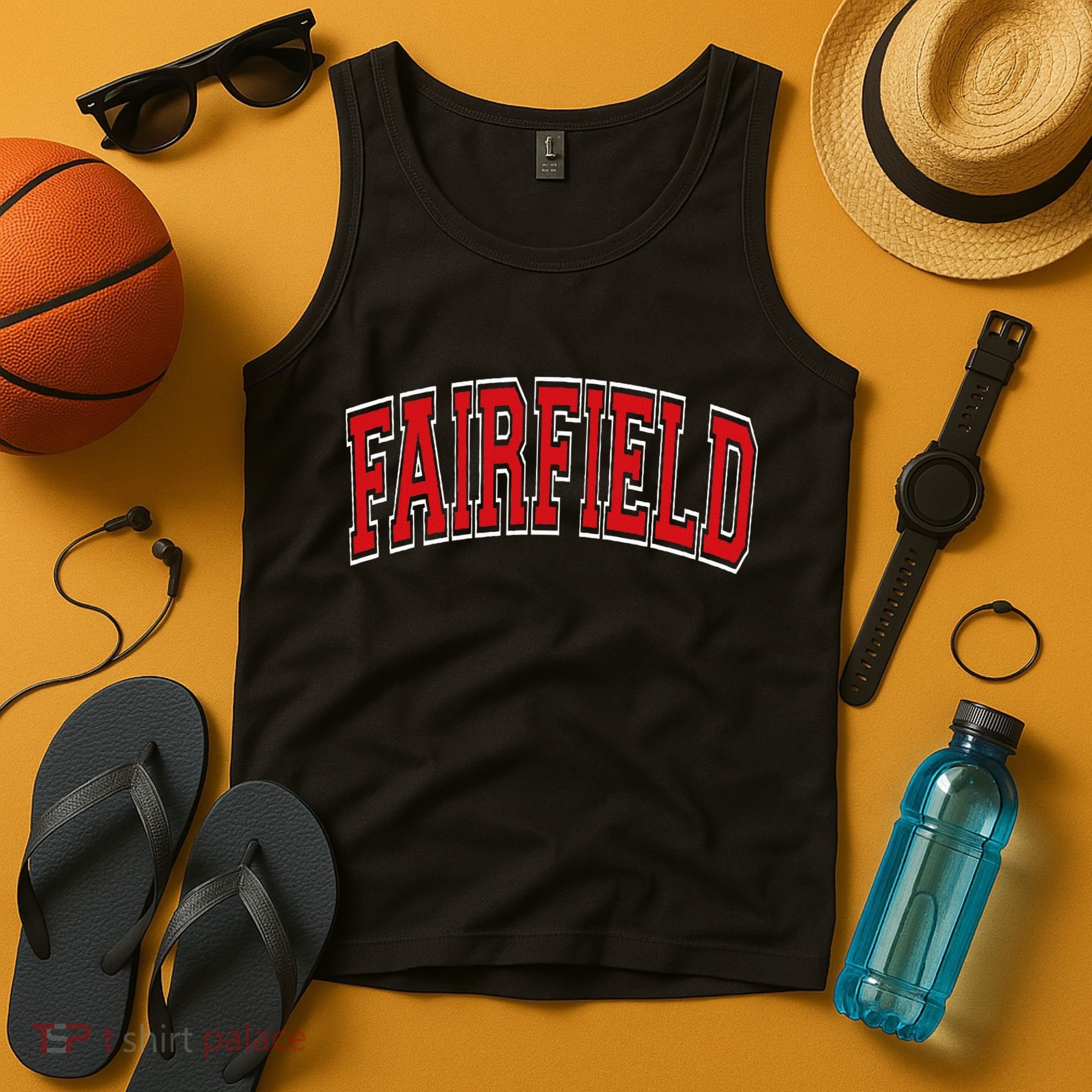 Fairfield Arched Red Text Tank Top
