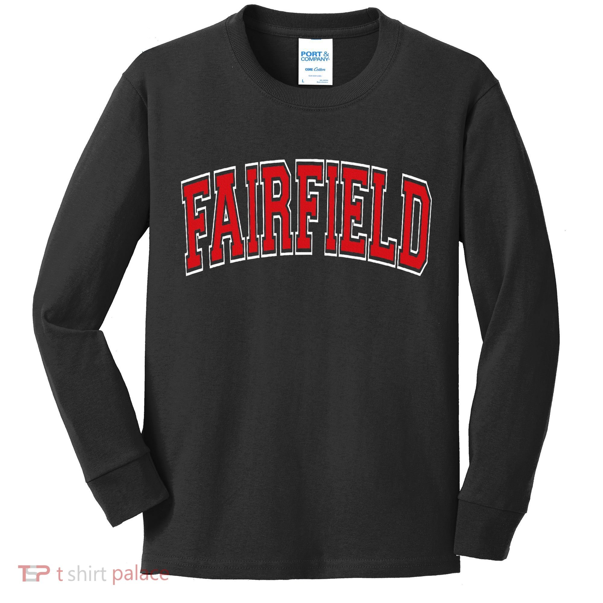 Fairfield Arched Red Text Kids Long Sleeve Shirt