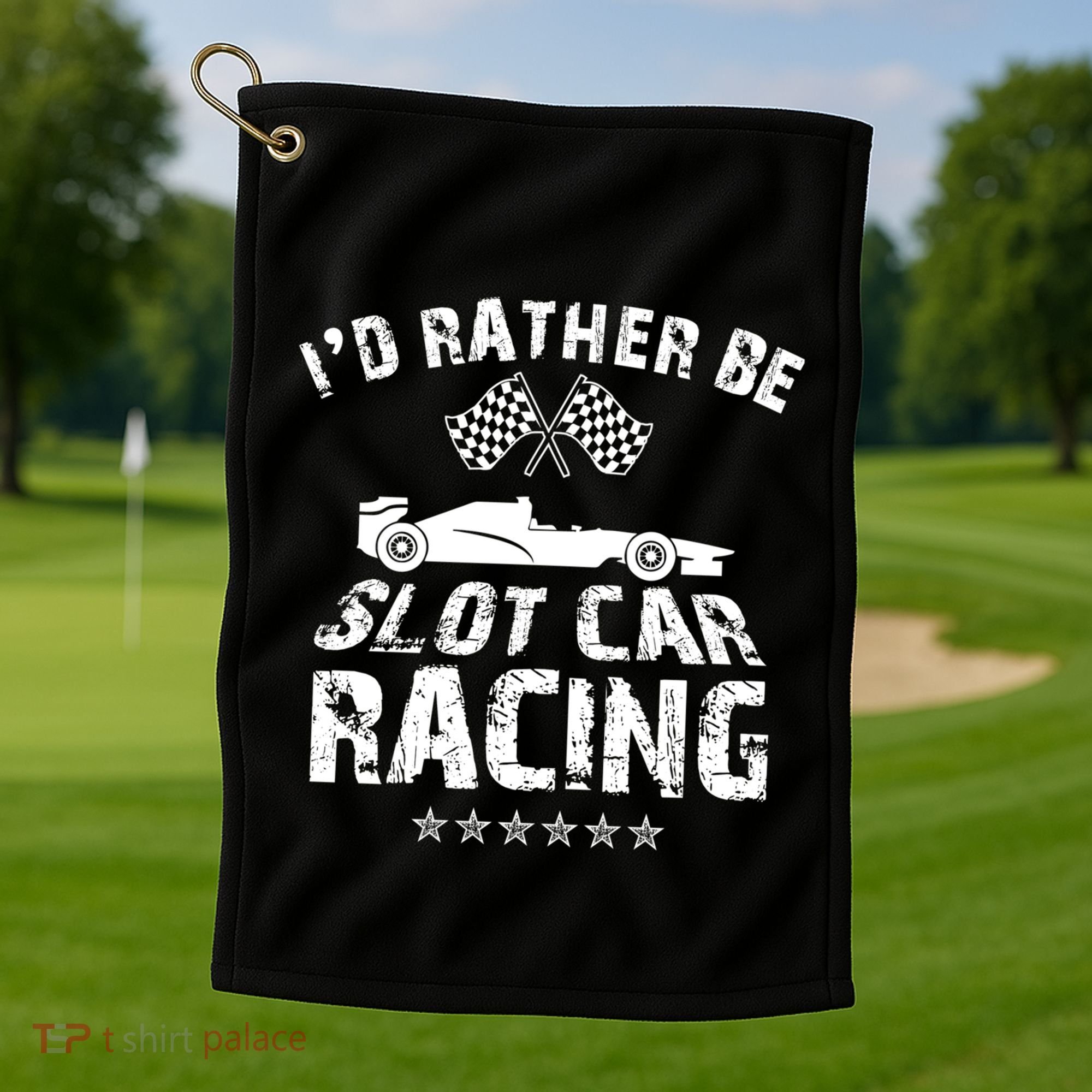 Formula Auto Racing Slot Car Checkered Flag Gift Golf Towel