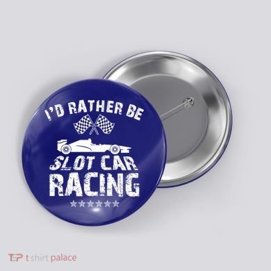 Formula Auto Racing Slot Car Checkered Flag Gift Button