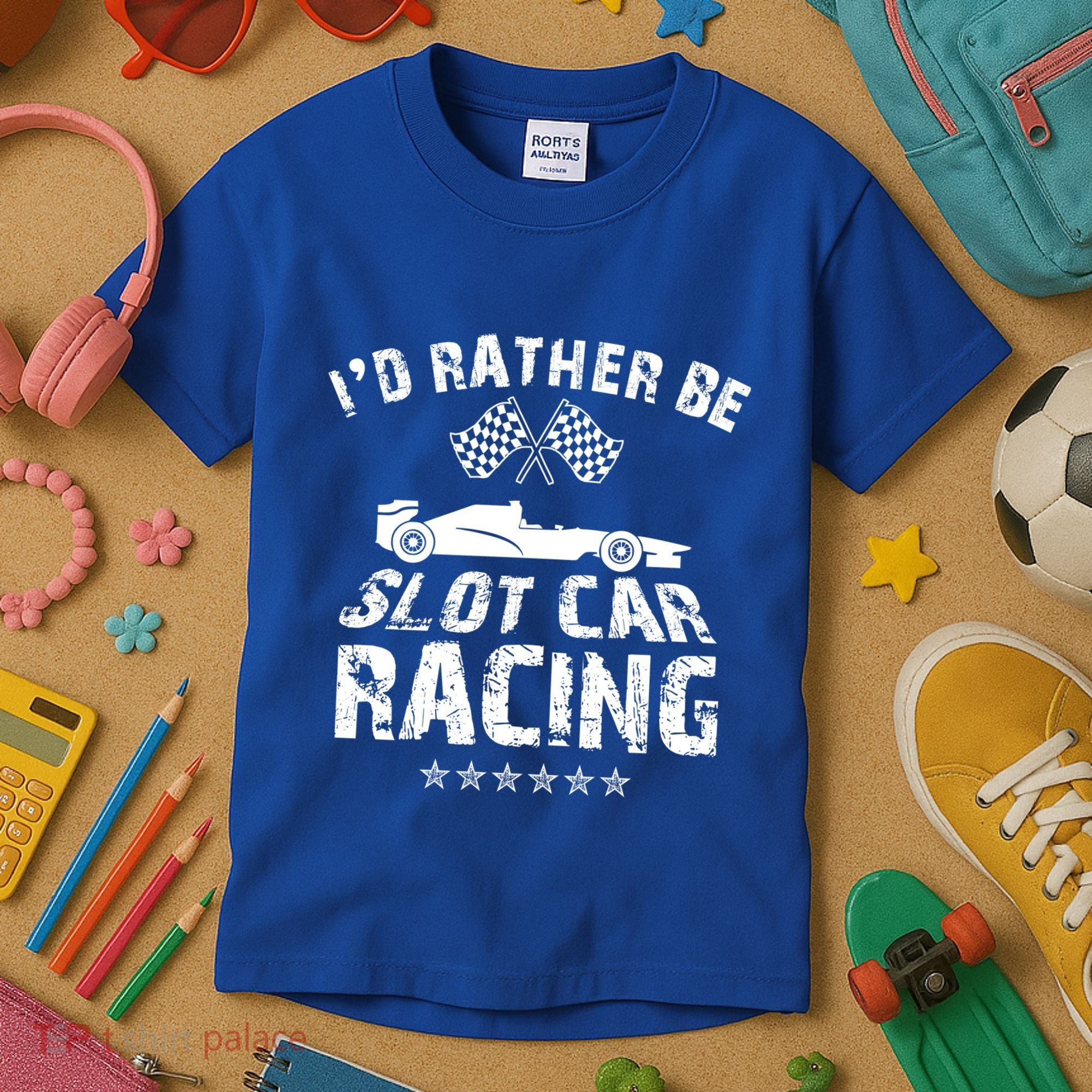 Formula Auto Racing Slot Car Checkered Flag Gift Kids T-Shirt