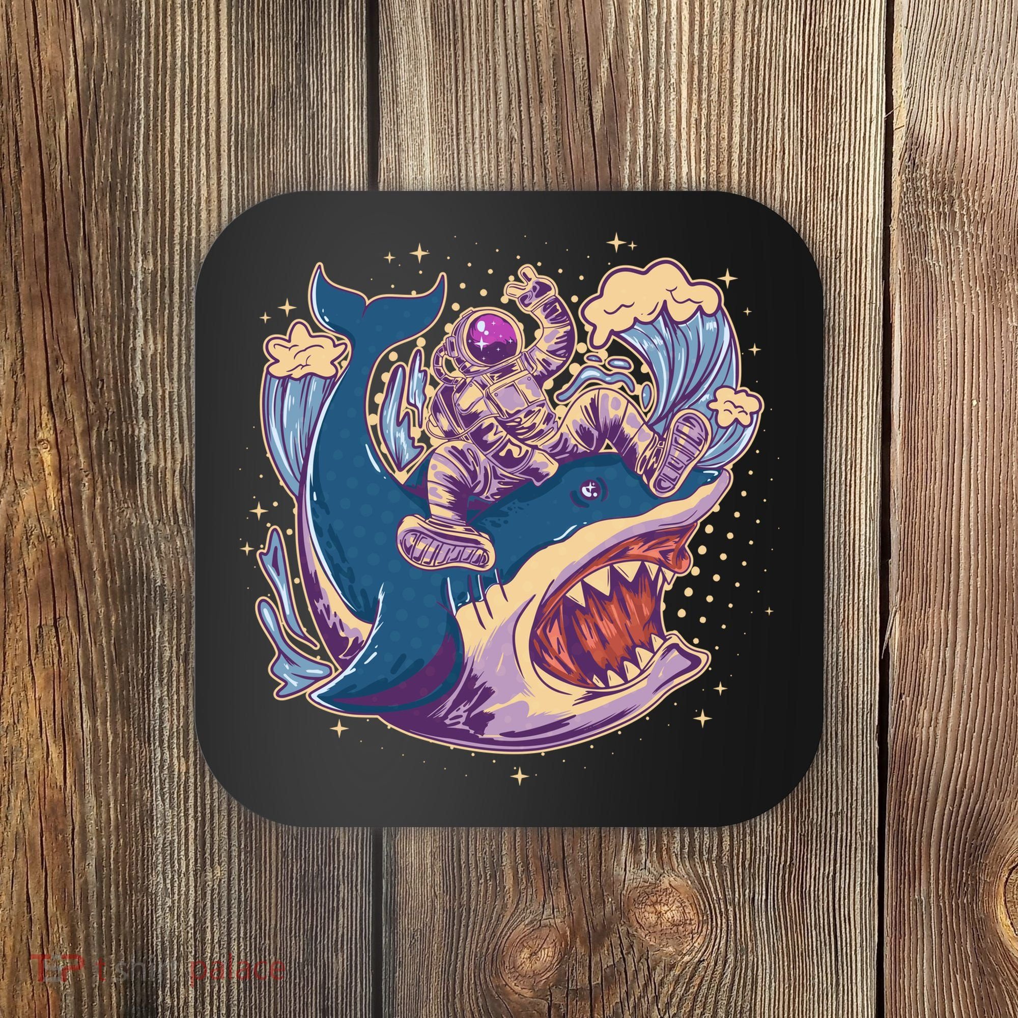 Funny Astronaut Riding Shark Coaster