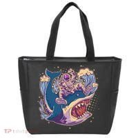 Funny Astronaut Riding Shark Tote Bag thumb 0