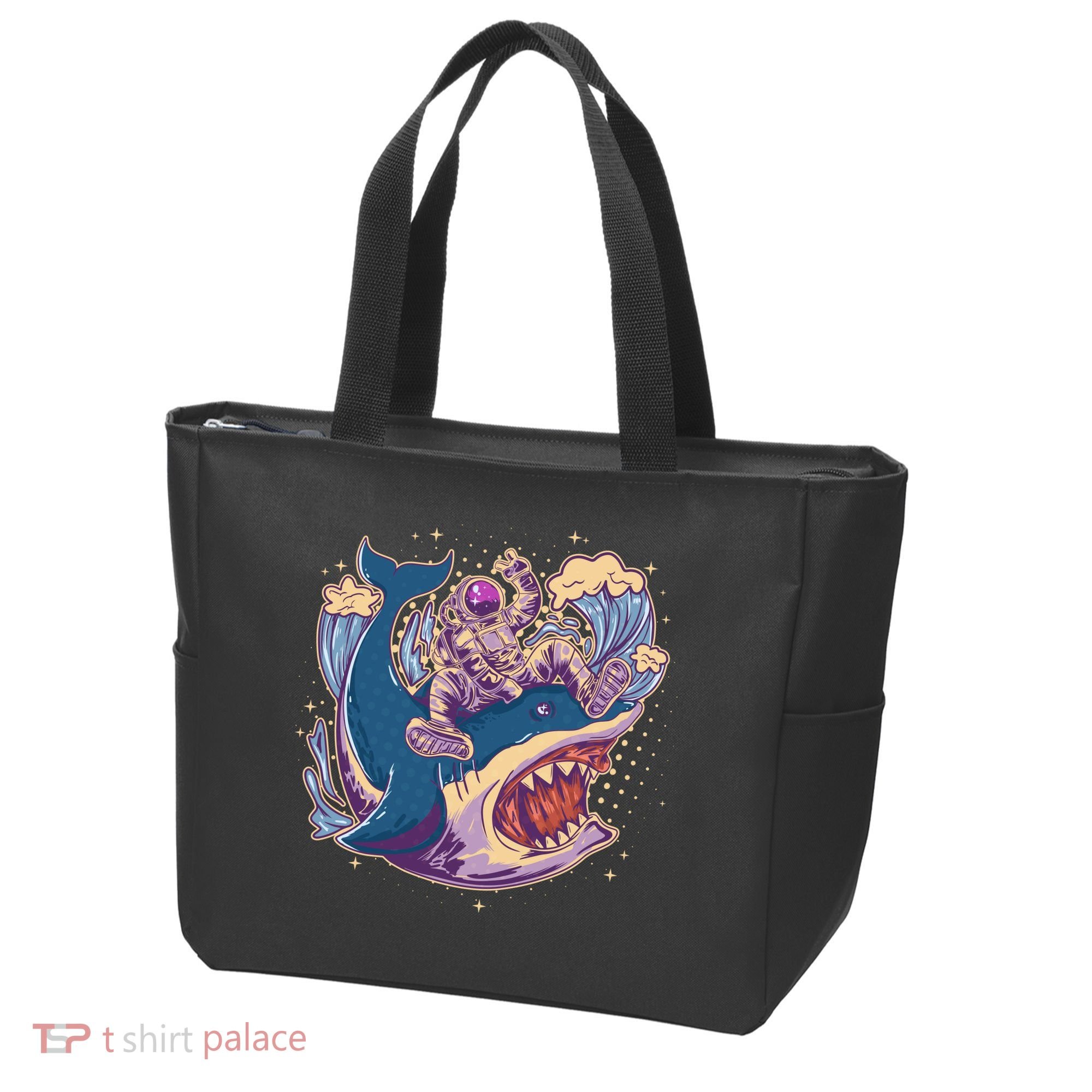 Funny Astronaut Riding Shark Tote Bag