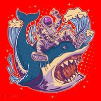 Funny Astronaut Riding Shark Santa Hat thumb 1