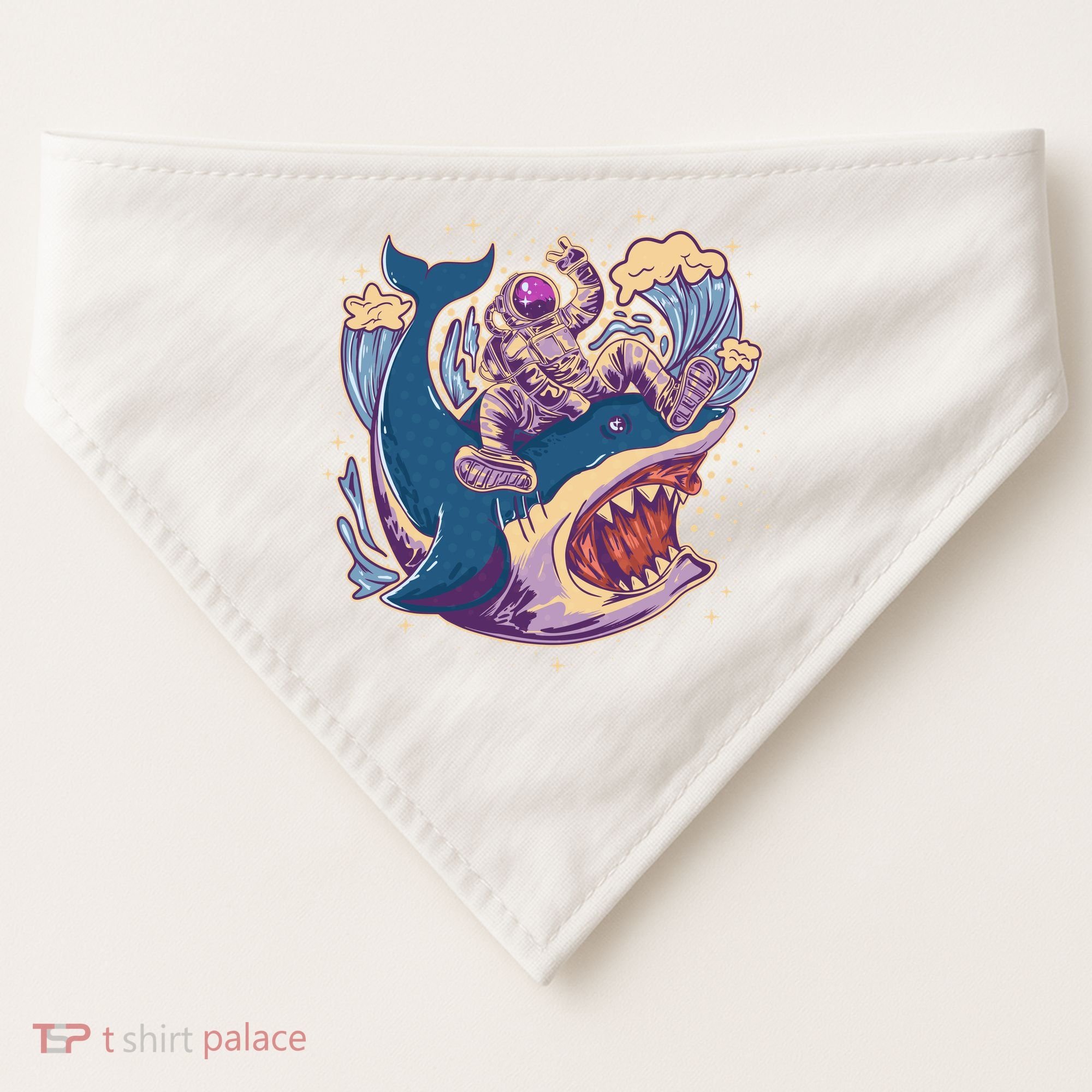 Funny Astronaut Riding Shark USA-Made Doggie Bandana