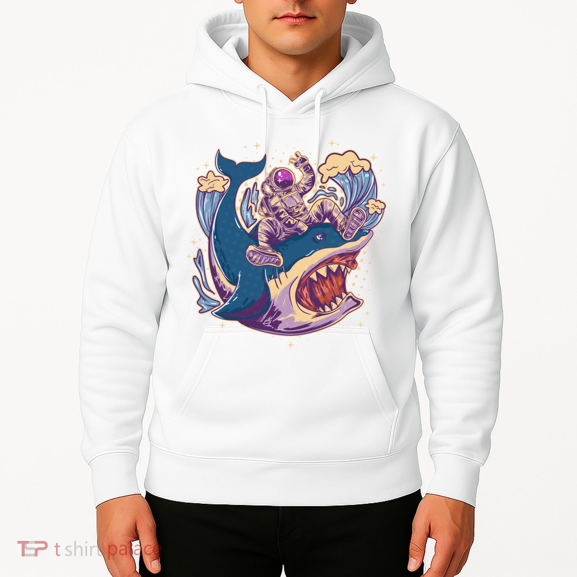 Funny Astronaut Riding Shark Hoodie