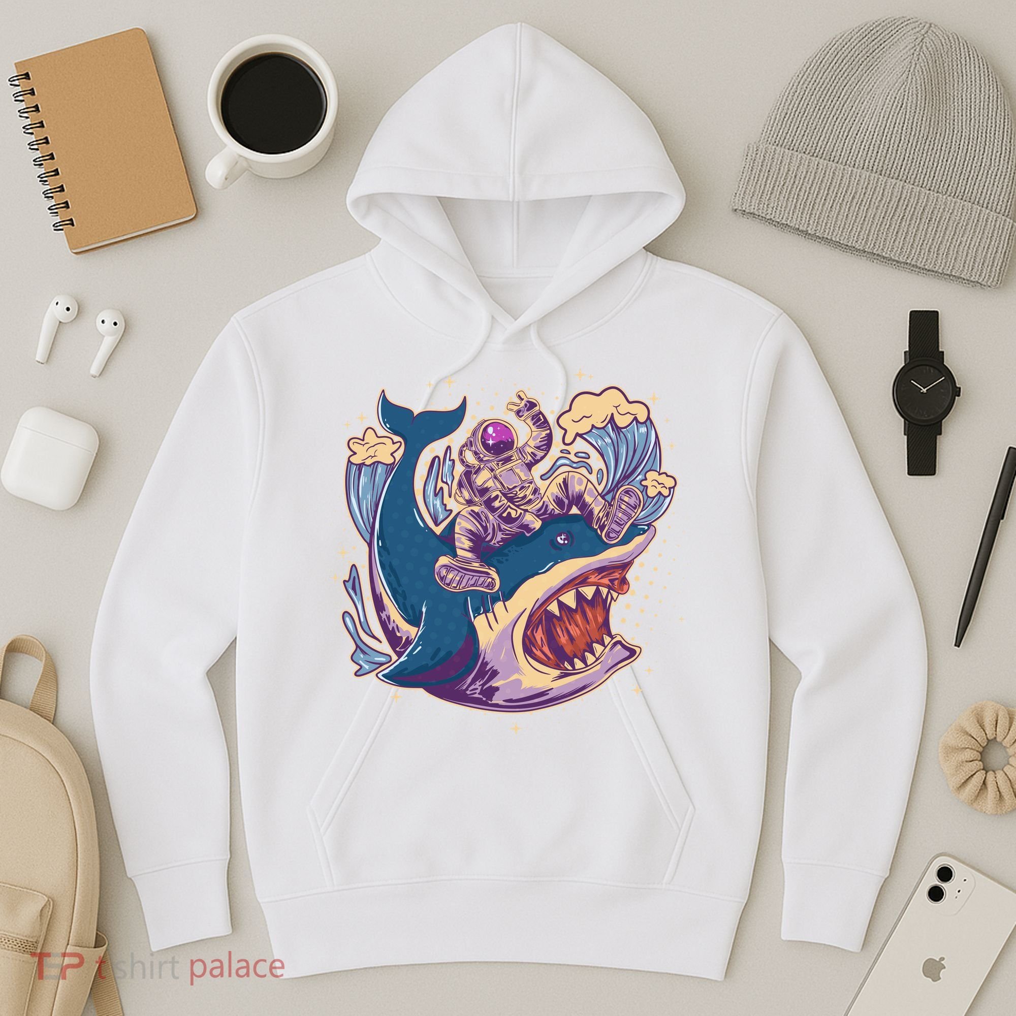 Funny Astronaut Riding Shark Hoodie