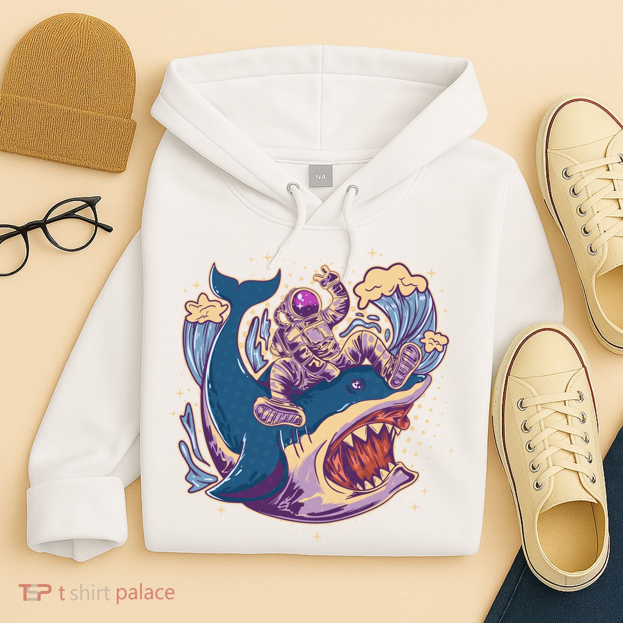 Funny Astronaut Riding Shark Hoodie