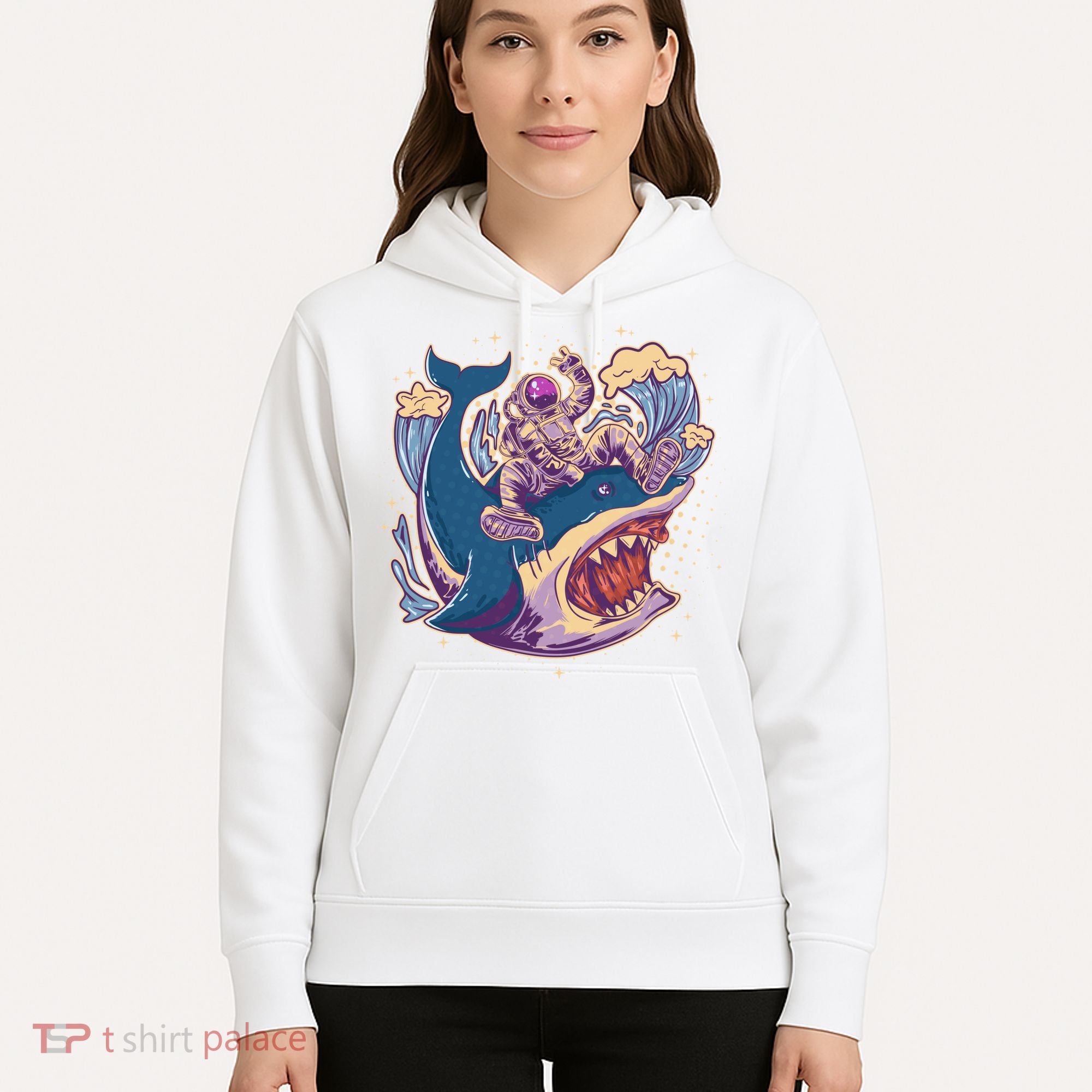 Funny Astronaut Riding Shark Hoodie