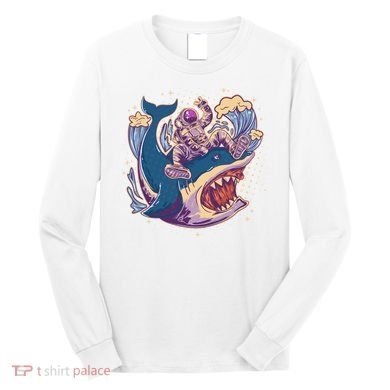 Funny Astronaut Riding Shark Long Sleeve Shirt