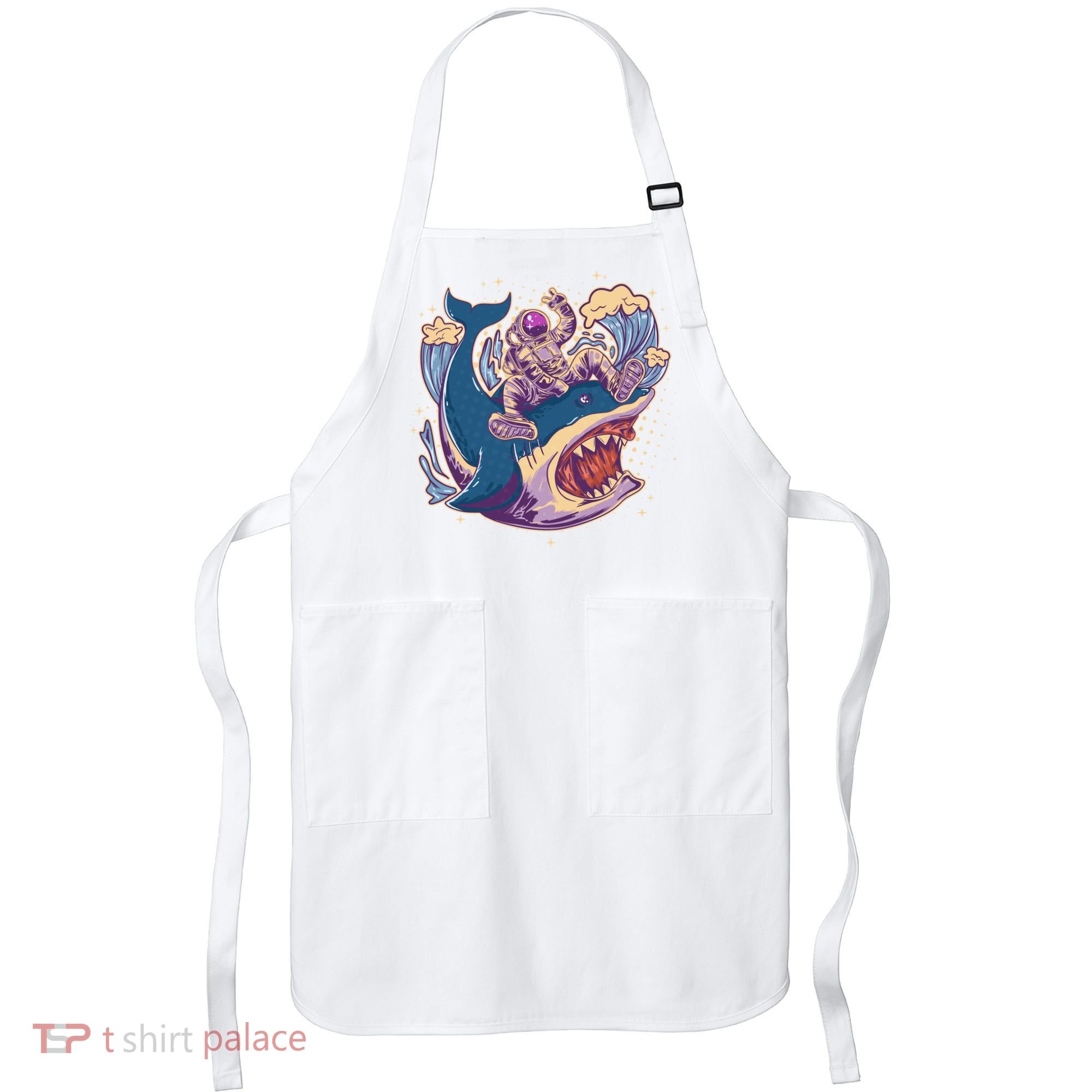 Funny Astronaut Riding Shark Apron