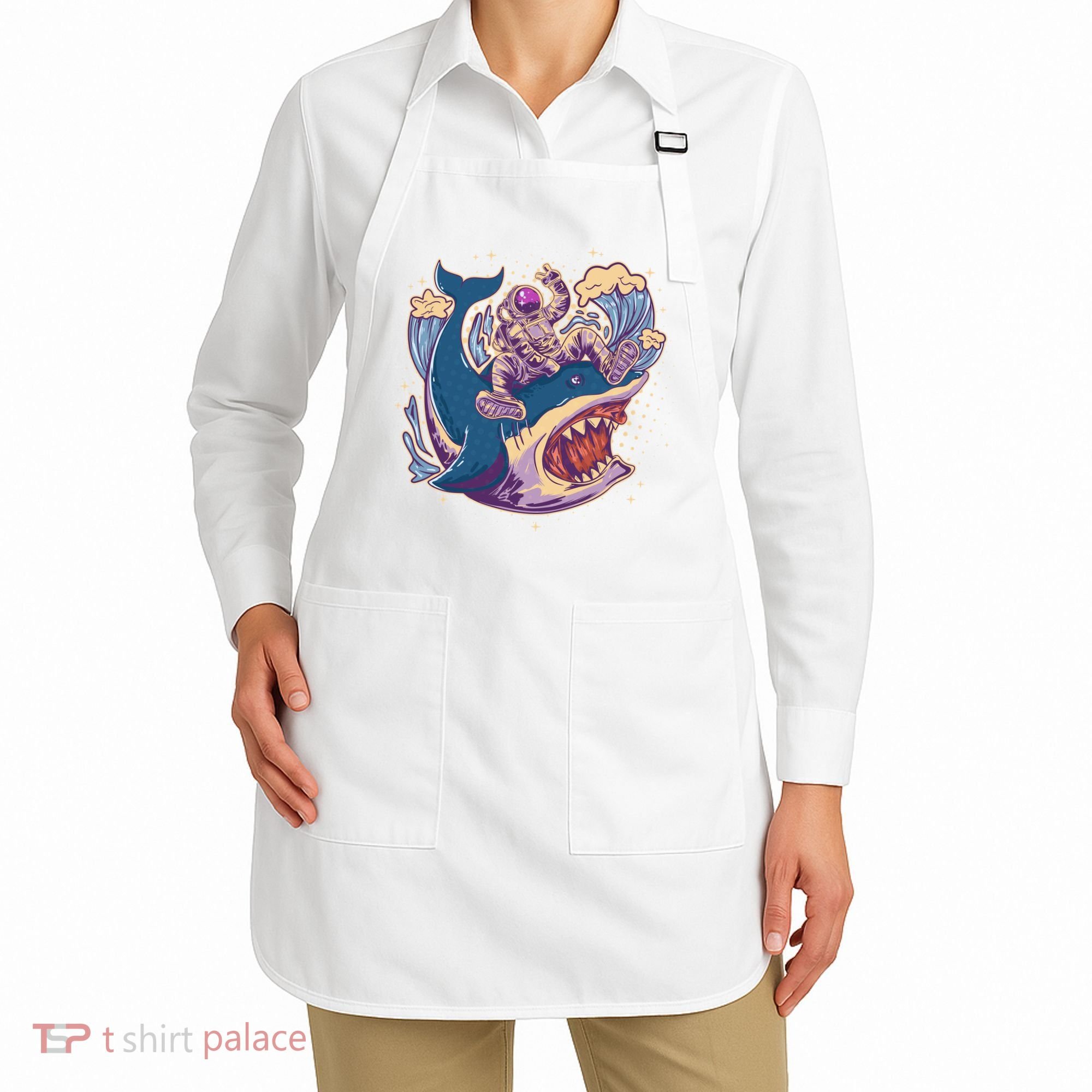 Funny Astronaut Riding Shark Apron