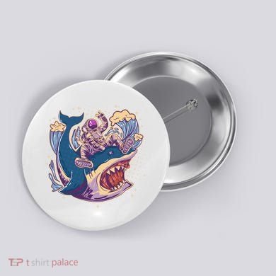 Funny Astronaut Riding Shark Button