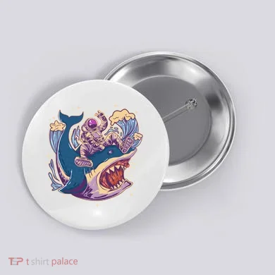 Funny Astronaut Riding Shark Button
