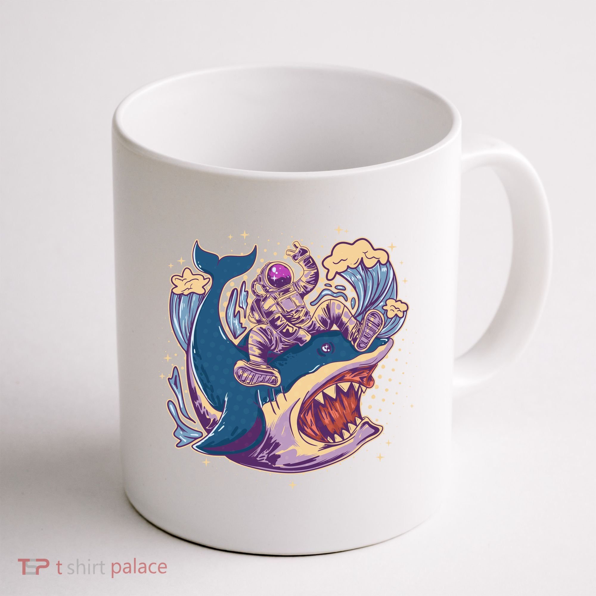 Funny Astronaut Riding Shark Coffee Mug