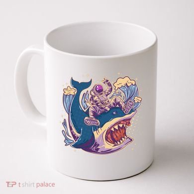 Funny Astronaut Riding Shark Coffee Mug