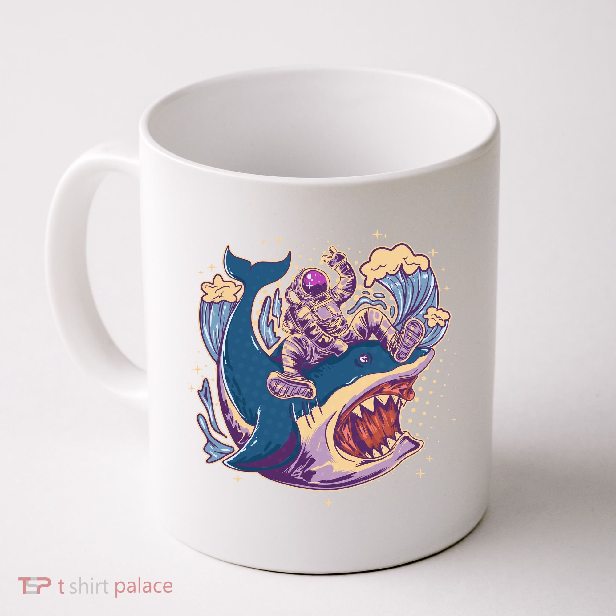 Funny Astronaut Riding Shark Coffee Mug