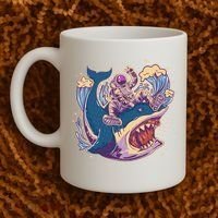 Funny Astronaut Riding Shark Coffee Mug thumb 2