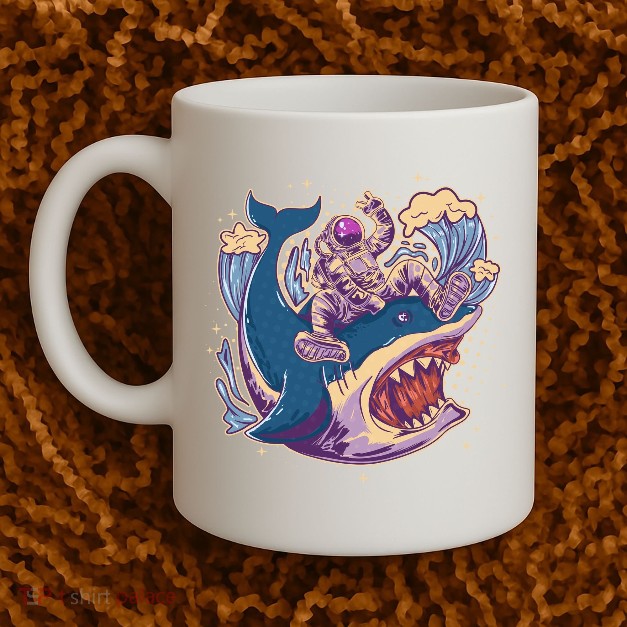 Funny Astronaut Riding Shark Coffee Mug