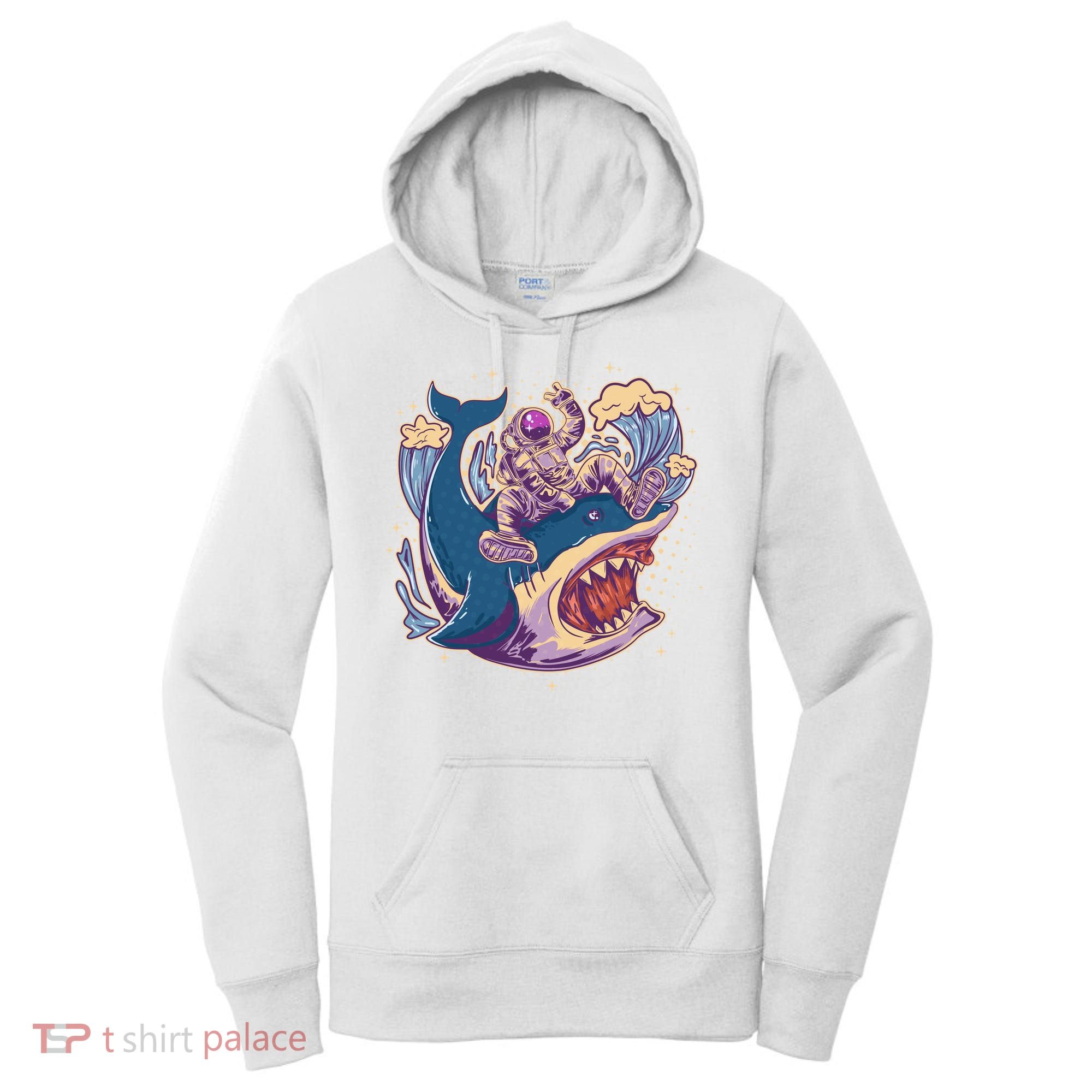 Funny Astronaut Riding Shark Women's Hoodie