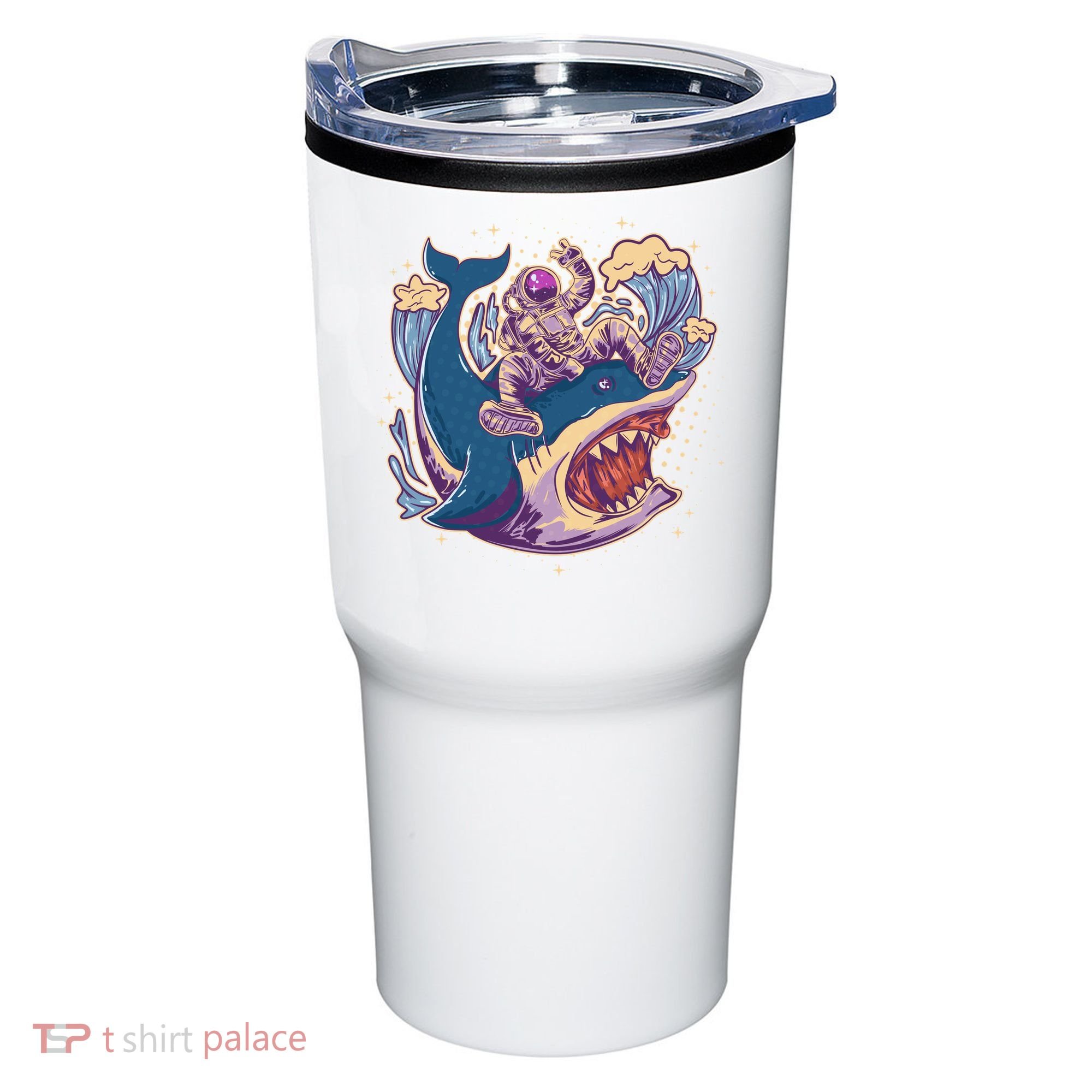 Funny Astronaut Riding Shark Tumbler
