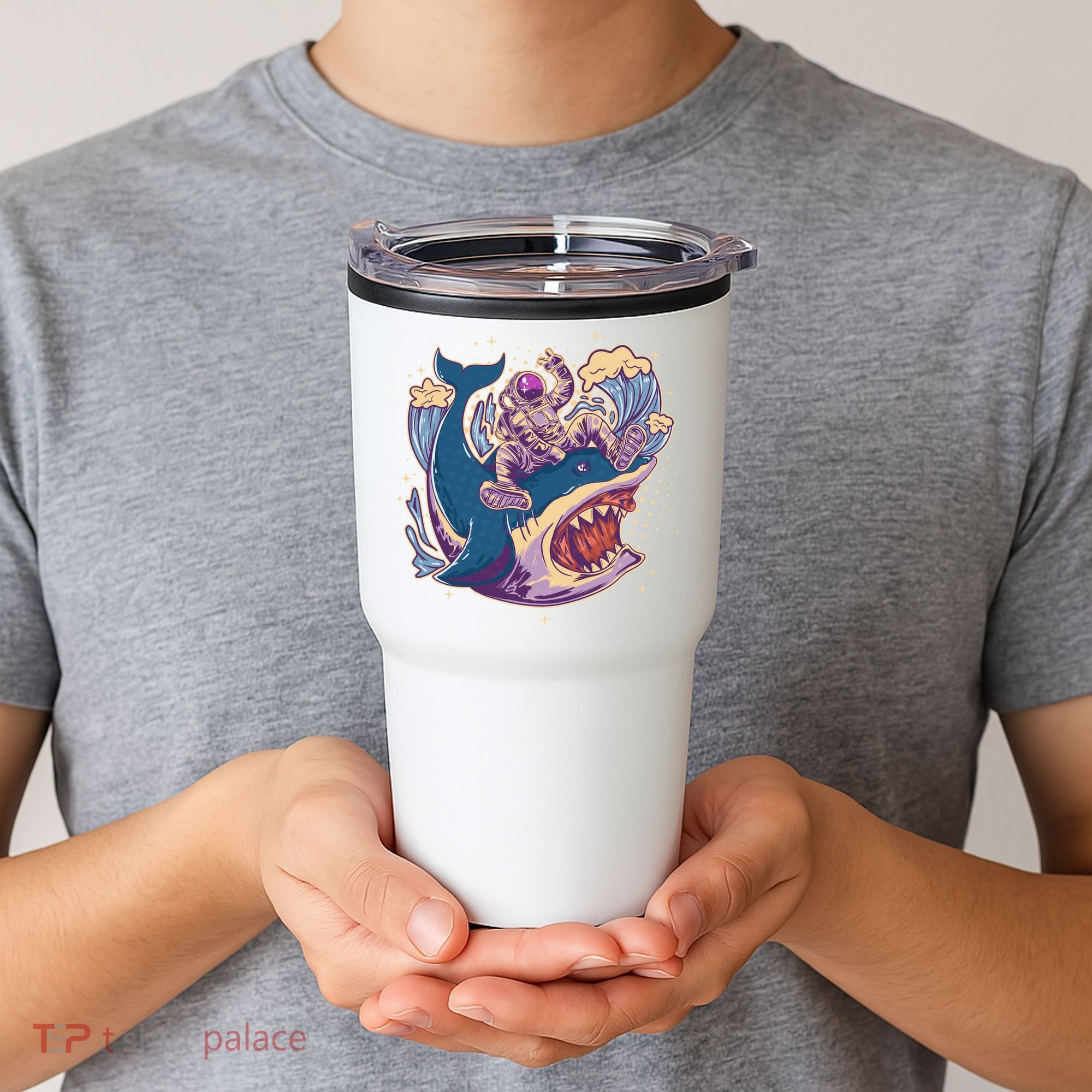 Funny Astronaut Riding Shark Tumbler