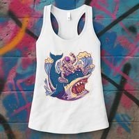 Funny Astronaut Riding Shark Women's Tank Top thumb 3