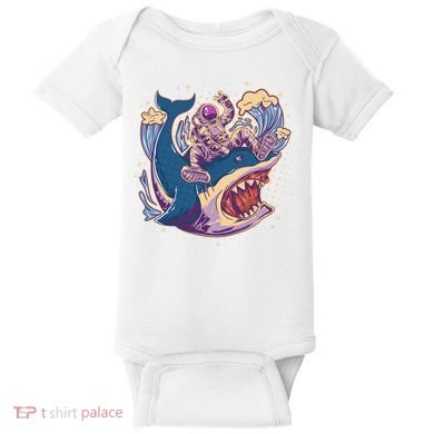 Funny Astronaut Riding Shark Baby Bodysuit