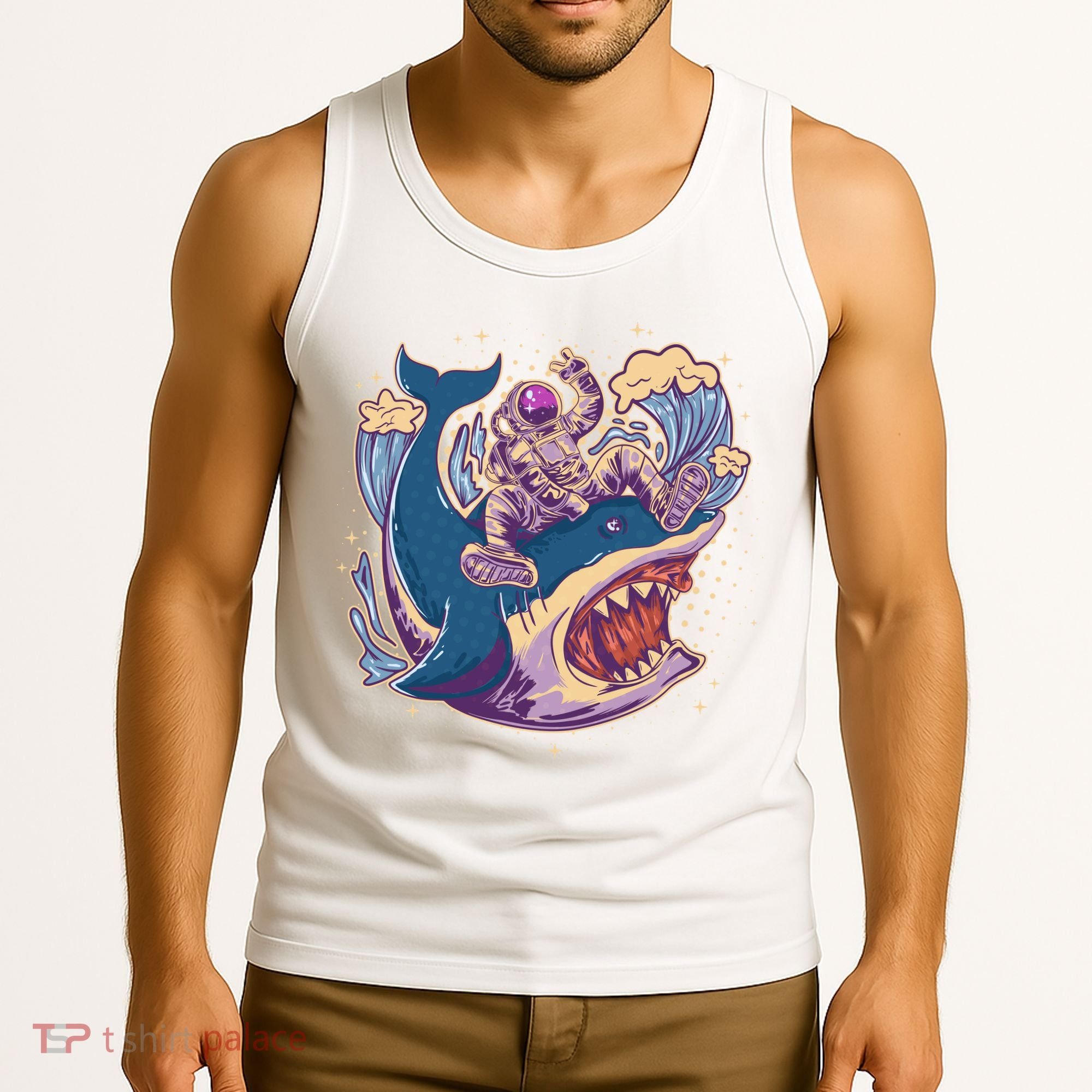 Funny Astronaut Riding Shark Tank Top
