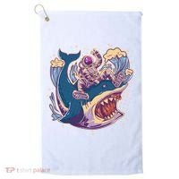 Funny Astronaut Riding Shark Golf Towel thumb 0