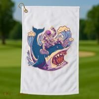 Funny Astronaut Riding Shark Golf Towel thumb 1