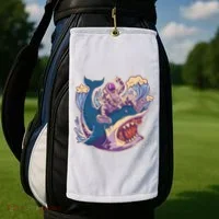 Funny Astronaut Riding Shark Golf Towel thumb 2