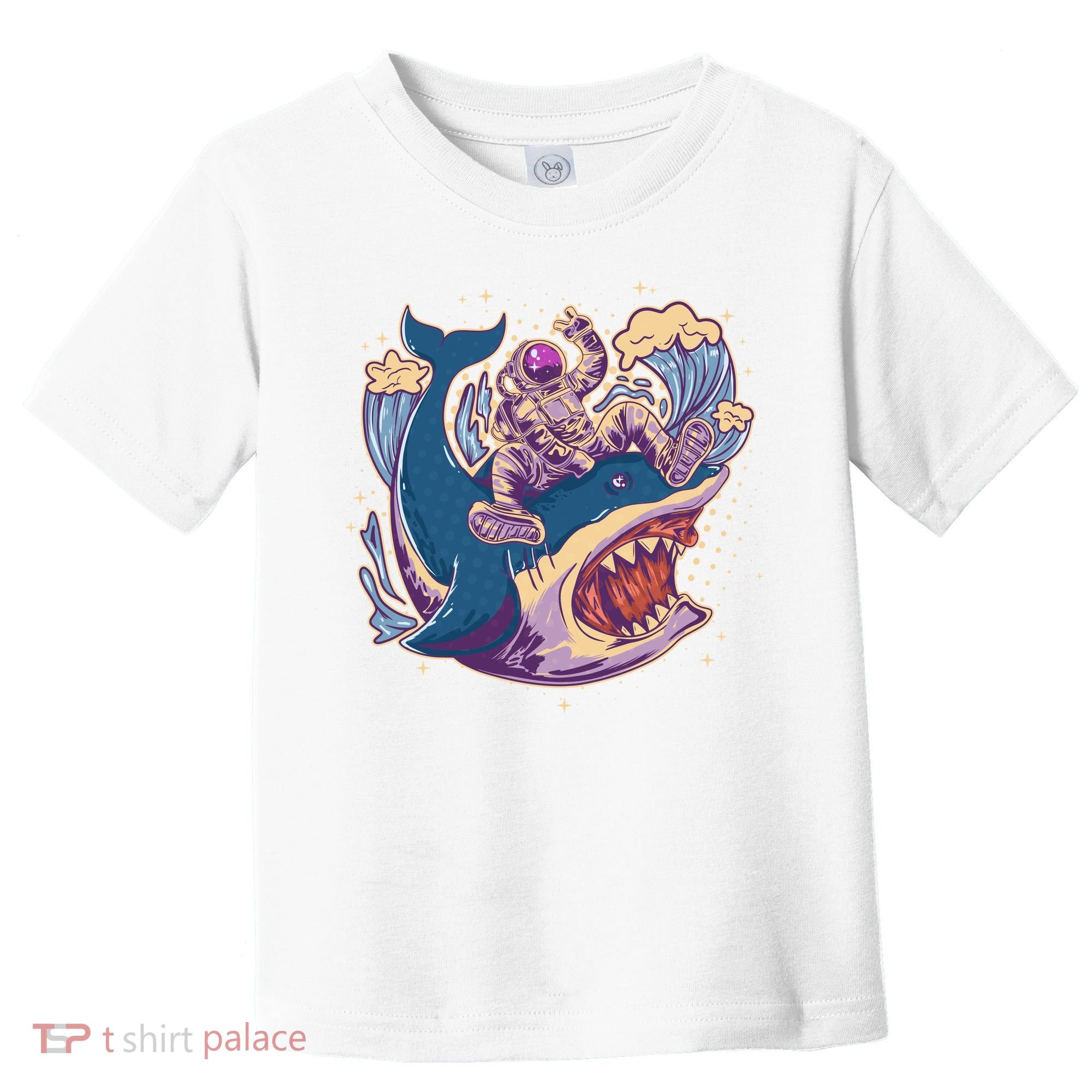 Funny Astronaut Riding Shark Toddler T-Shirt