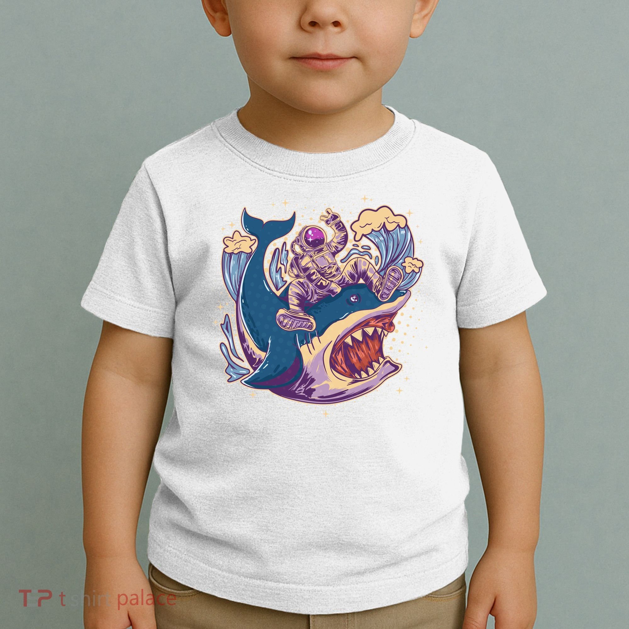 Funny Astronaut Riding Shark Toddler T-Shirt