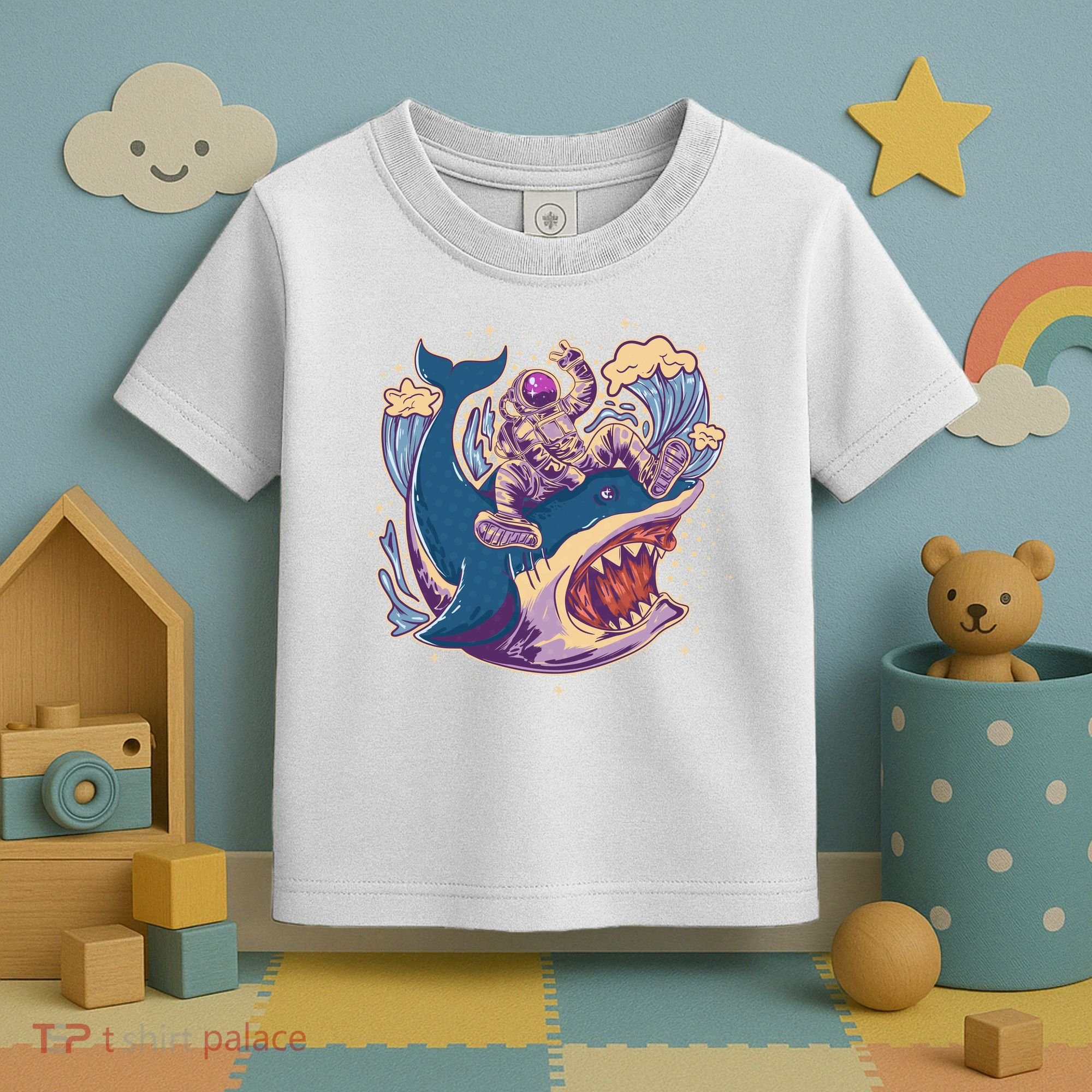 Funny Astronaut Riding Shark Toddler T-Shirt