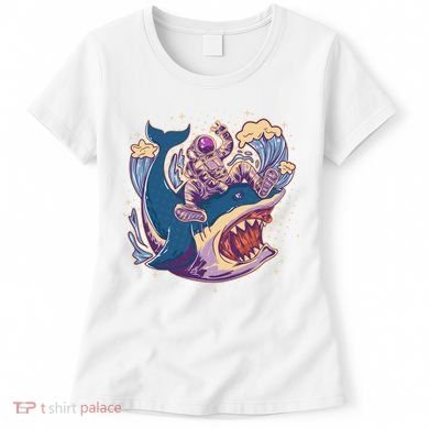 Funny Astronaut Riding Shark Women's T-Shirt