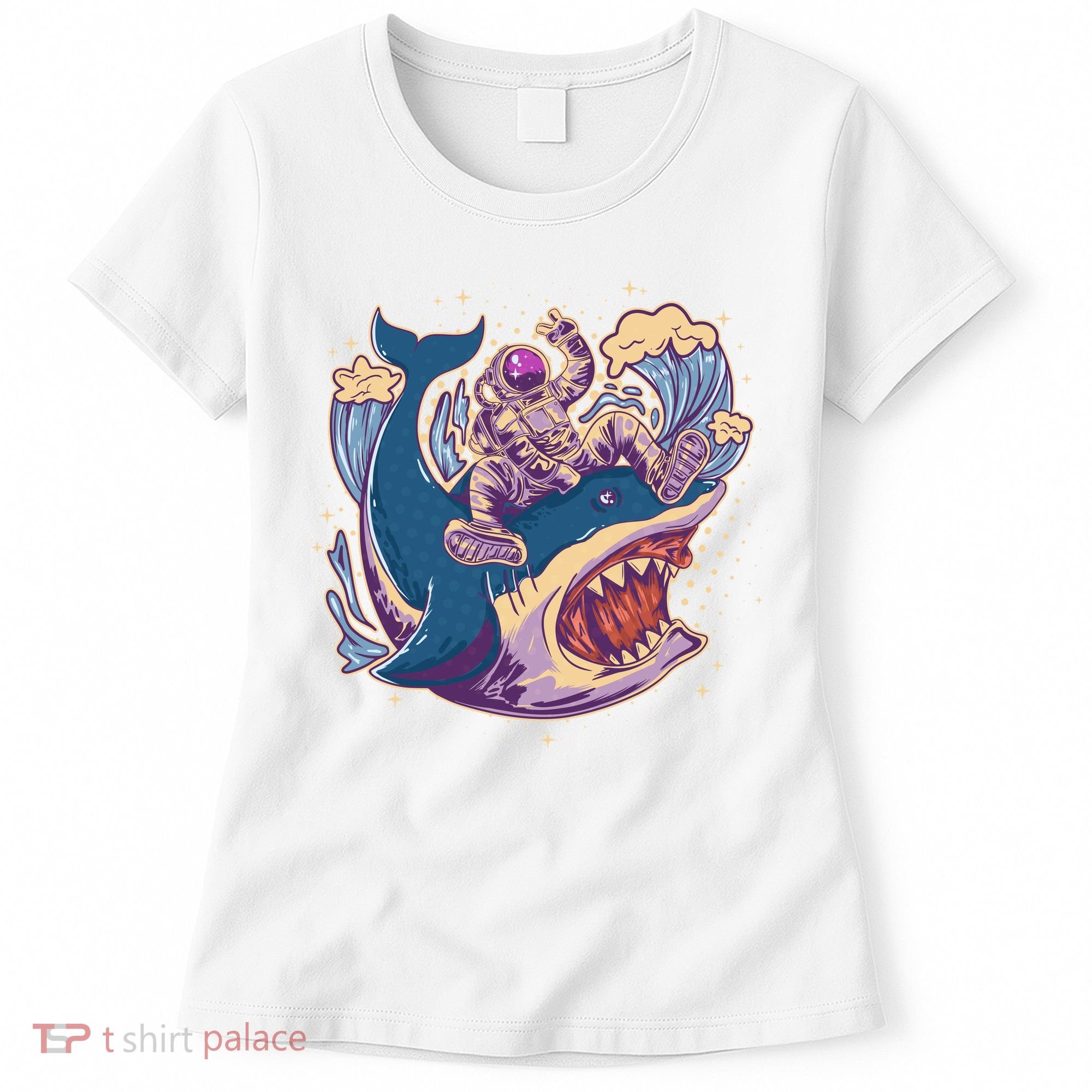Funny Astronaut Riding Shark Women's T-Shirt