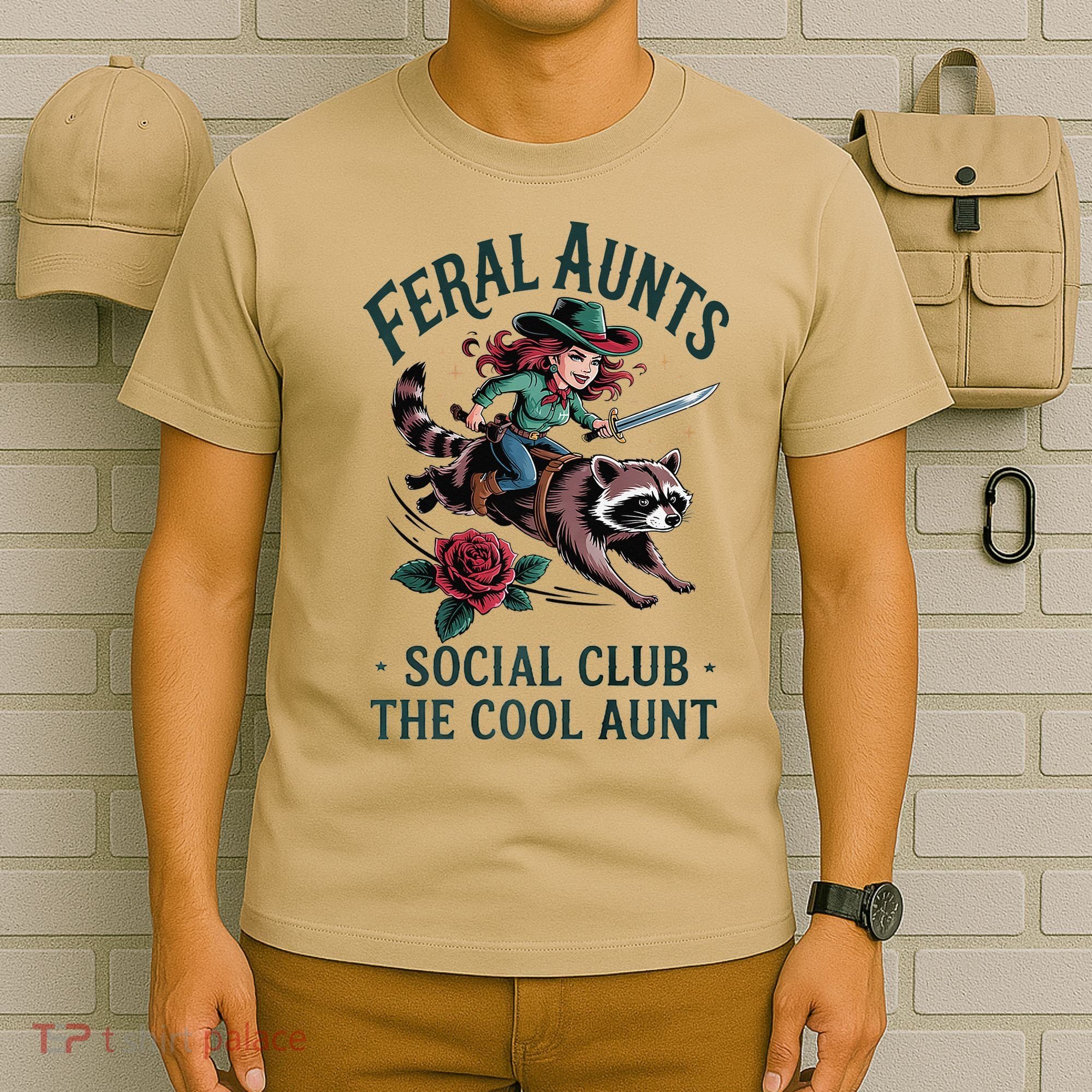 Feral Aunts Social Club The Cool Aunt Pregnancy Raccoon Gift T-Shirt