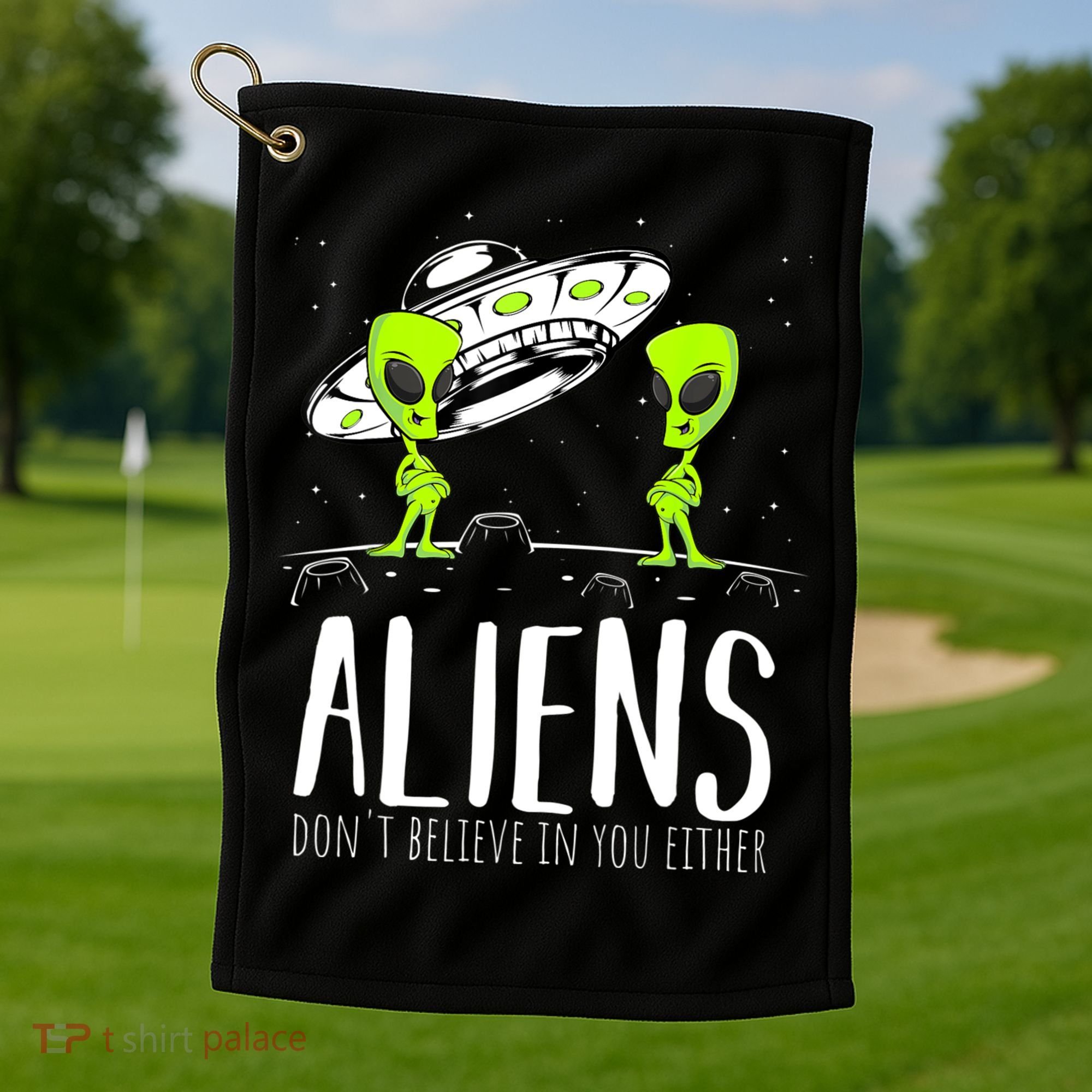 Funny Aliens Space Planets Stars Science Fans Lover Golf Towel