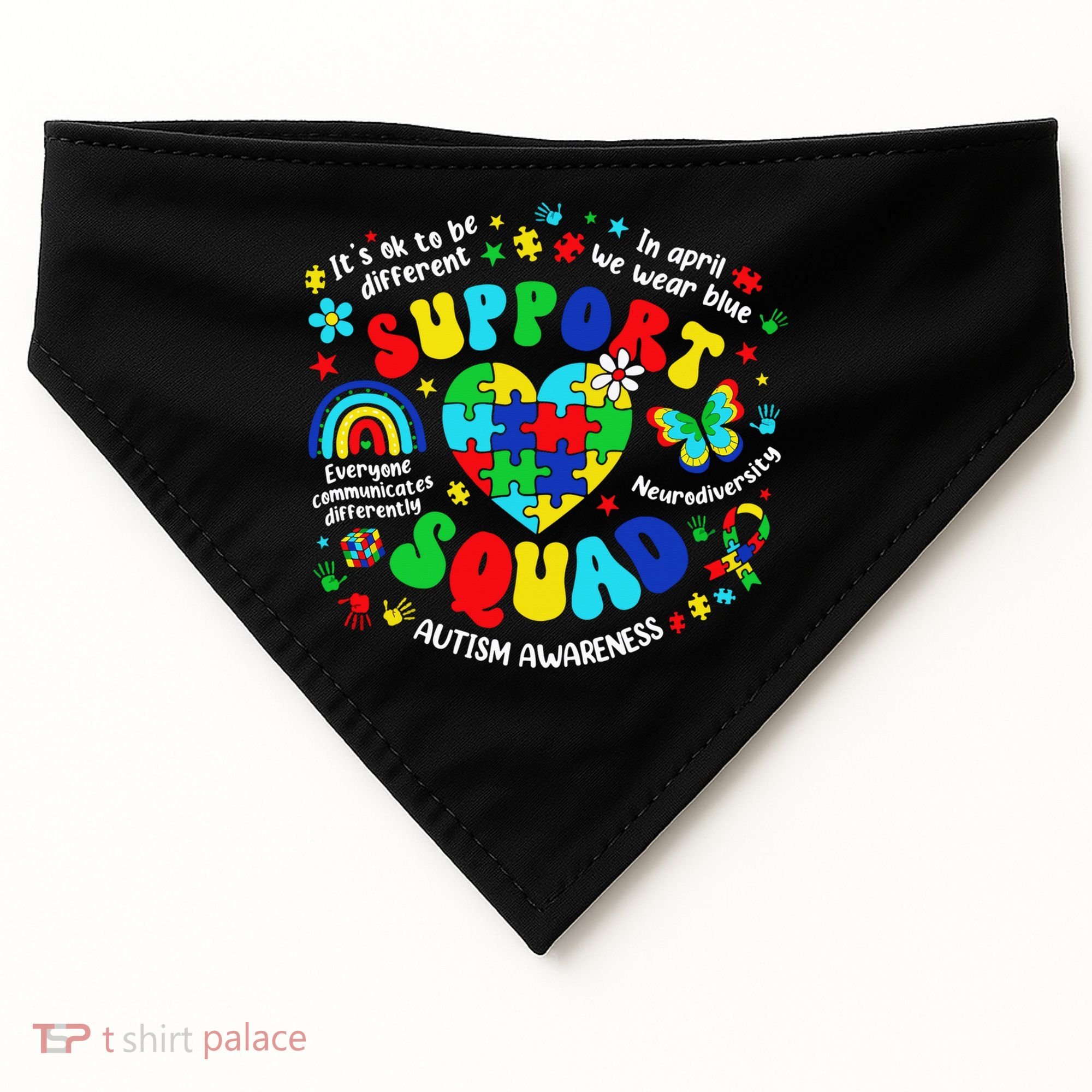 Family Autism Support Squad Autism Awareness Sped Teacher USA-Made Doggie Bandana