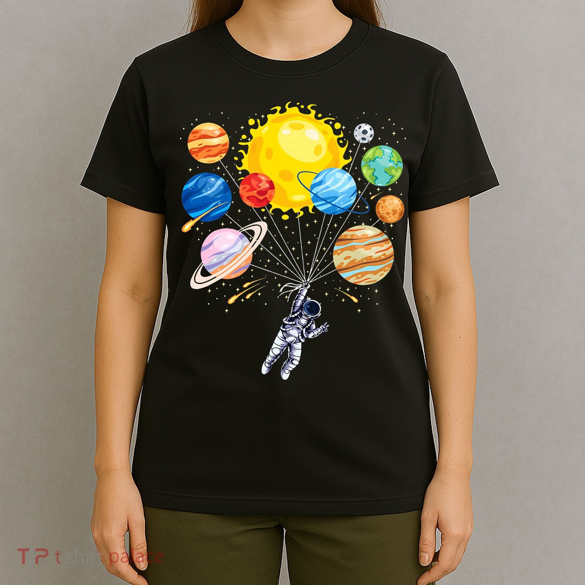 Funny Astronaut Space Balloon Planet Science Solar System T-Shirt