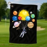 Funny Astronaut Space Balloon Planet Science Solar System Golf Towel thumb 1