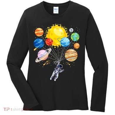 Funny Astronaut Space Balloon Planet Science Solar System Women's Long Sleeve Shirt