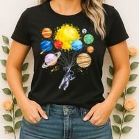 Funny Astronaut Space Balloon Planet Science Solar System Women's T-Shirt thumb 2