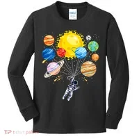 Funny Astronaut Space Balloon Planet Science Solar System Kids Long Sleeve Shirt thumb 0