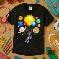 Funny Astronaut Space Balloon Planet Science Solar System Kids T-Shirt thumb 3